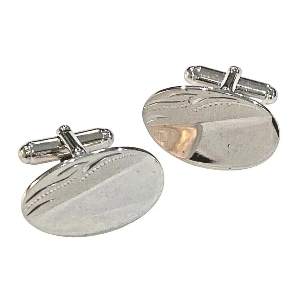 Vintage Anson Sterling cufflinks silver tone ovals etched conservative classics
